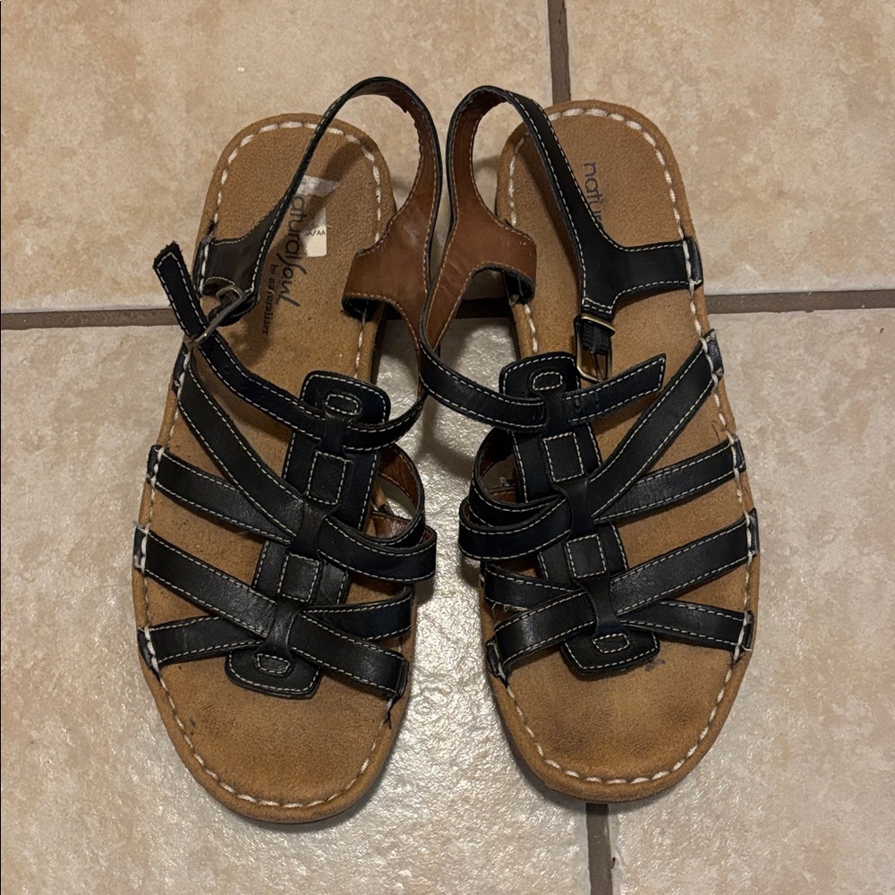 Comfortable Black Leather Strappy Women’s Sandals